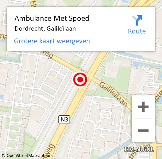 Locatie op kaart van de 112 melding: Ambulance Met Spoed Naar Dordrecht, Galileïlaan op 19 juni 2024 11:36