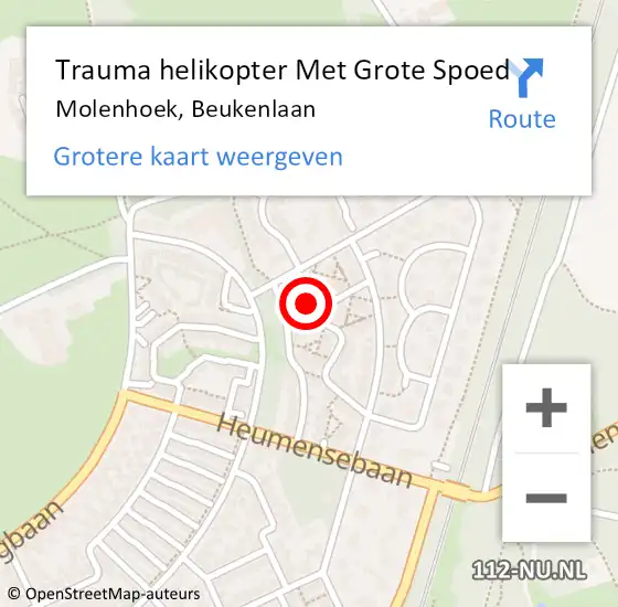 Locatie op kaart van de 112 melding: Trauma helikopter Met Grote Spoed Naar Molenhoek, Beukenlaan op 19 juni 2024 11:37