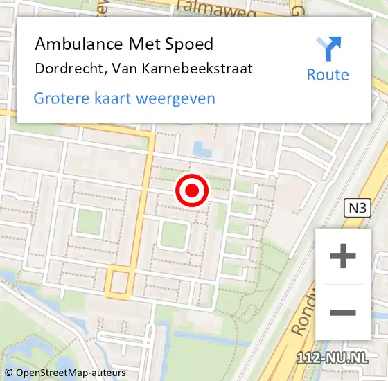 Locatie op kaart van de 112 melding: Ambulance Met Spoed Naar Dordrecht, Van Karnebeekstraat op 19 juni 2024 11:37