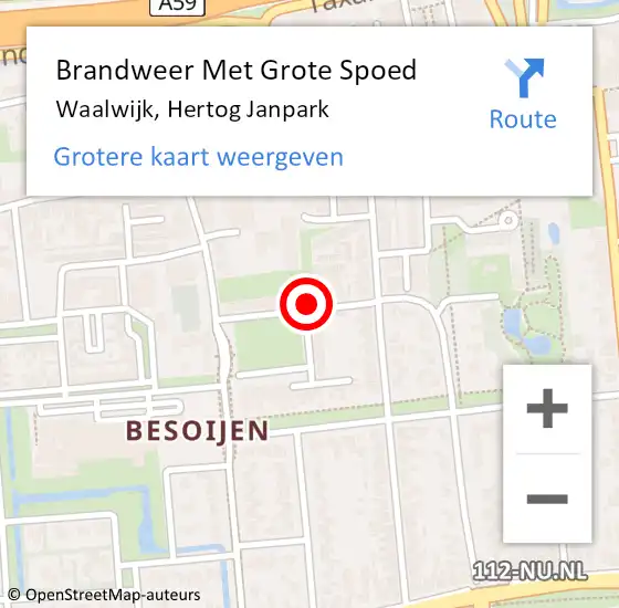 Locatie op kaart van de 112 melding: Brandweer Met Grote Spoed Naar Waalwijk, Hertog Janpark op 19 juni 2024 11:48