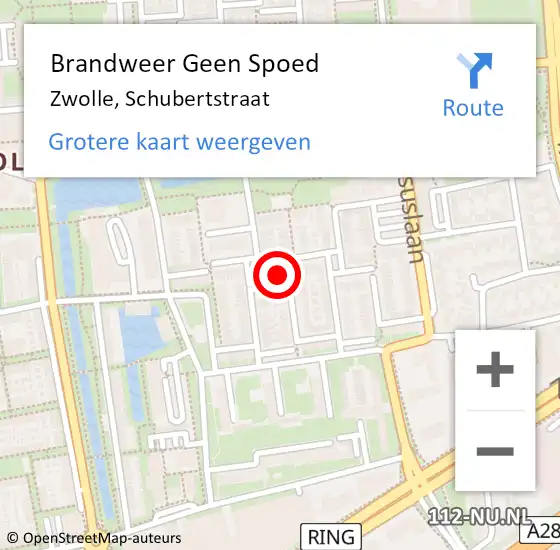 Locatie op kaart van de 112 melding: Brandweer Geen Spoed Naar Zwolle, Schubertstraat op 19 juni 2024 11:51