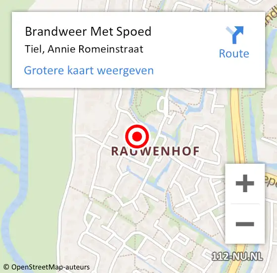 Locatie op kaart van de 112 melding: Brandweer Met Spoed Naar Tiel, Annie Romeinstraat op 19 juni 2024 11:52