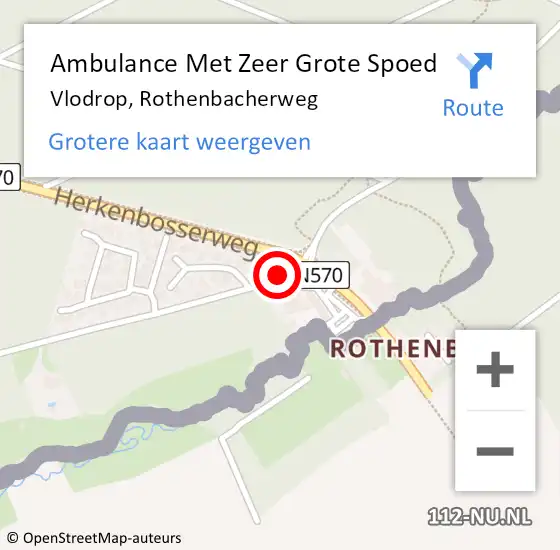 Locatie op kaart van de 112 melding: Ambulance Met Zeer Grote Spoed Naar Vlodrop, Rothenbacherweg op 19 juni 2024 12:07