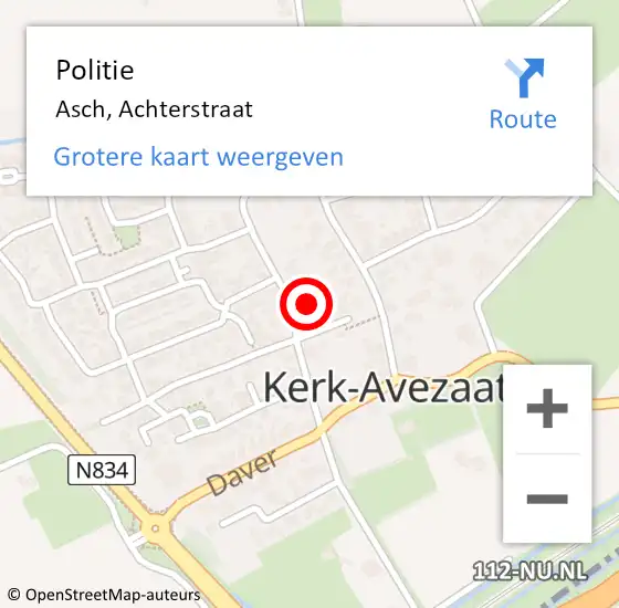 Locatie op kaart van de 112 melding: Politie Asch, Achterstraat op 19 juni 2024 12:08