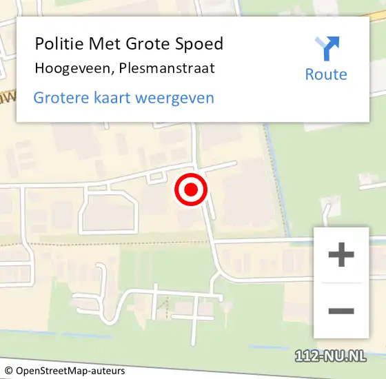 Locatie op kaart van de 112 melding: Politie Met Grote Spoed Naar Hoogeveen, Plesmanstraat op 19 juni 2024 12:16