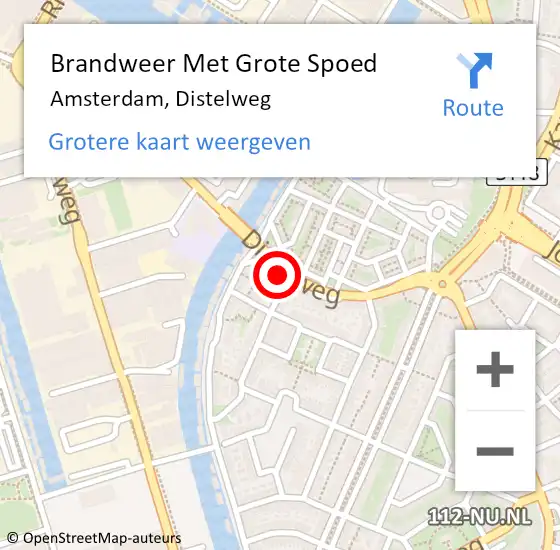 Locatie op kaart van de 112 melding: Brandweer Met Grote Spoed Naar Amsterdam, Distelweg op 19 juni 2024 12:21