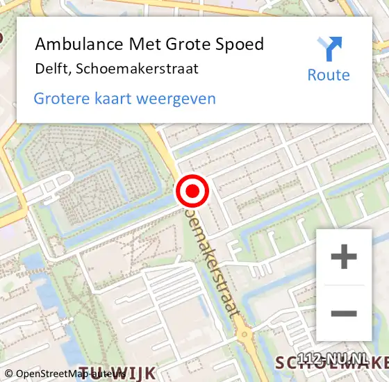 Locatie op kaart van de 112 melding: Ambulance Met Grote Spoed Naar Delft, Schoemakerstraat op 19 juni 2024 12:21