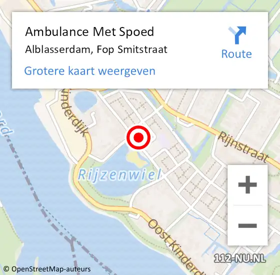 Locatie op kaart van de 112 melding: Ambulance Met Spoed Naar Alblasserdam, Fop Smitstraat op 19 juni 2024 12:23