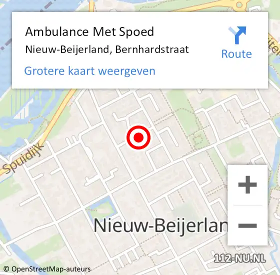 Locatie op kaart van de 112 melding: Ambulance Met Spoed Naar Nieuw-Beijerland, Bernhardstraat op 19 juni 2024 12:43