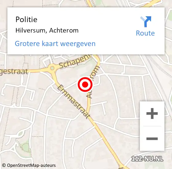 Locatie op kaart van de 112 melding: Politie Hilversum, Achterom op 19 juni 2024 12:44