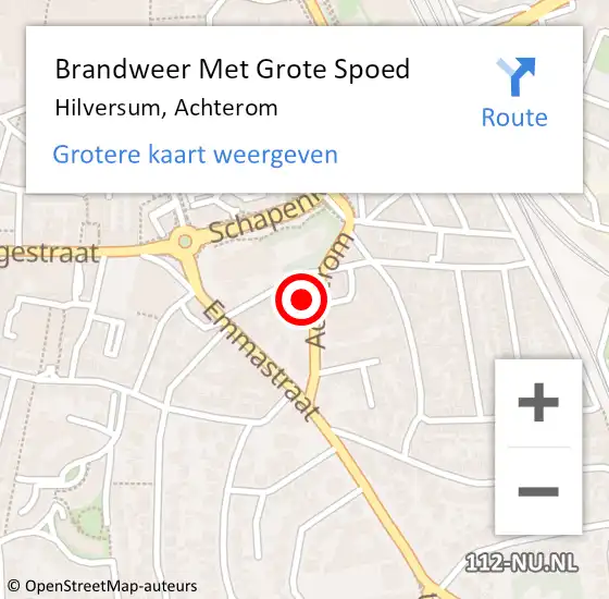 Locatie op kaart van de 112 melding: Brandweer Met Grote Spoed Naar Hilversum, Achterom op 19 juni 2024 12:45