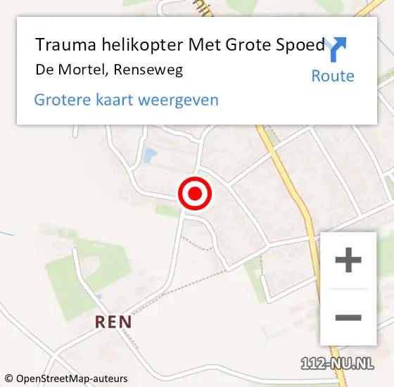 Locatie op kaart van de 112 melding: Trauma helikopter Met Grote Spoed Naar De Mortel, Renseweg op 19 juni 2024 12:48