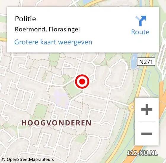 Locatie op kaart van de 112 melding: Politie Roermond, Florasingel op 19 juni 2024 13:00