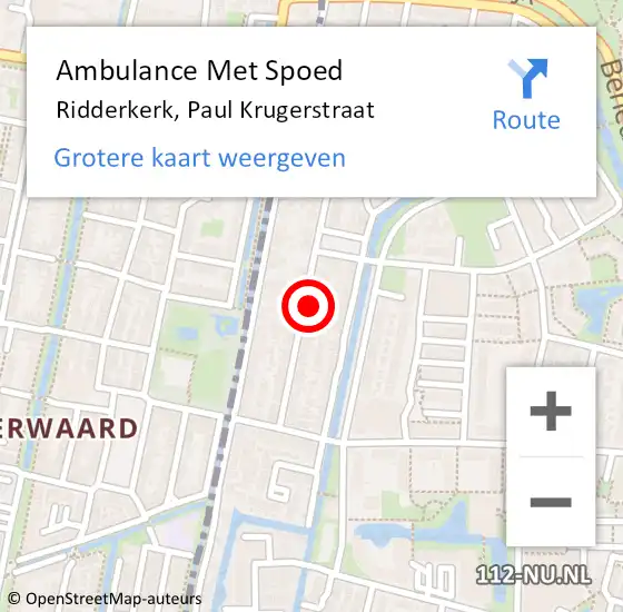 Locatie op kaart van de 112 melding: Ambulance Met Spoed Naar Ridderkerk, Paul Krugerstraat op 19 juni 2024 13:02