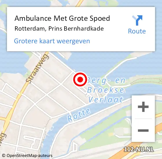 Locatie op kaart van de 112 melding: Ambulance Met Grote Spoed Naar Rotterdam, Prins Bernhardkade op 19 juni 2024 13:25