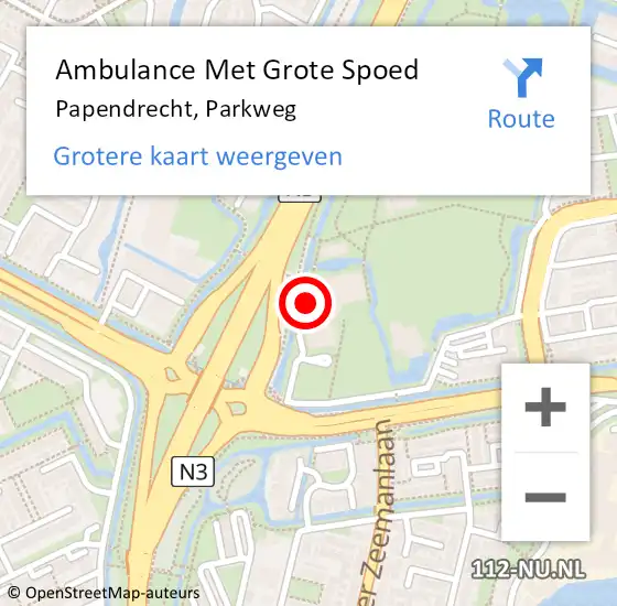 Locatie op kaart van de 112 melding: Ambulance Met Grote Spoed Naar Papendrecht, Parkweg op 19 juni 2024 13:30