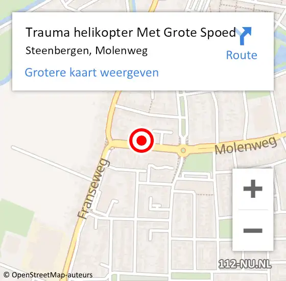 Locatie op kaart van de 112 melding: Trauma helikopter Met Grote Spoed Naar Steenbergen, Molenweg op 19 juni 2024 13:37