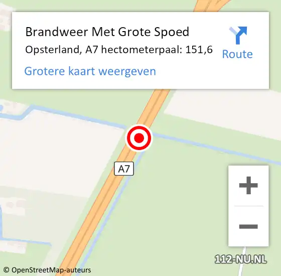 Locatie op kaart van de 112 melding: Brandweer Met Grote Spoed Naar Opsterland, A7 hectometerpaal: 151,6 op 19 juni 2024 13:42