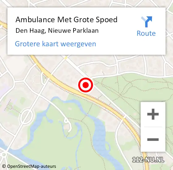 Locatie op kaart van de 112 melding: Ambulance Met Grote Spoed Naar Den Haag, Nieuwe Parklaan op 19 juni 2024 13:42