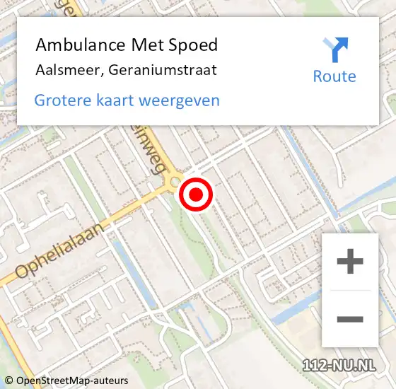 Locatie op kaart van de 112 melding: Ambulance Met Spoed Naar Aalsmeer, Geraniumstraat op 19 juni 2024 13:44