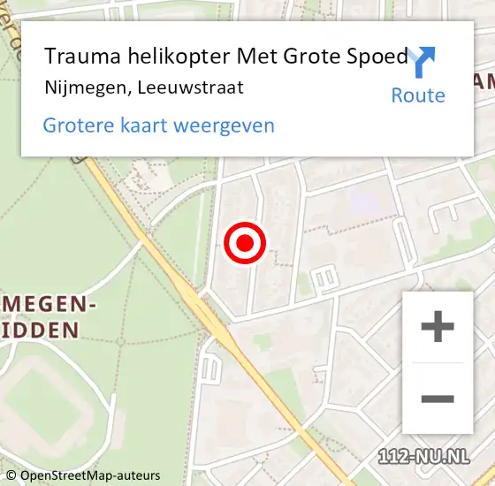 Locatie op kaart van de 112 melding: Trauma helikopter Met Grote Spoed Naar Nijmegen, Leeuwstraat op 19 juni 2024 13:45