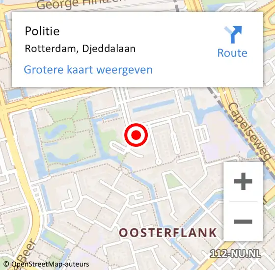 Locatie op kaart van de 112 melding: Politie Rotterdam, Djeddalaan op 19 juni 2024 13:48