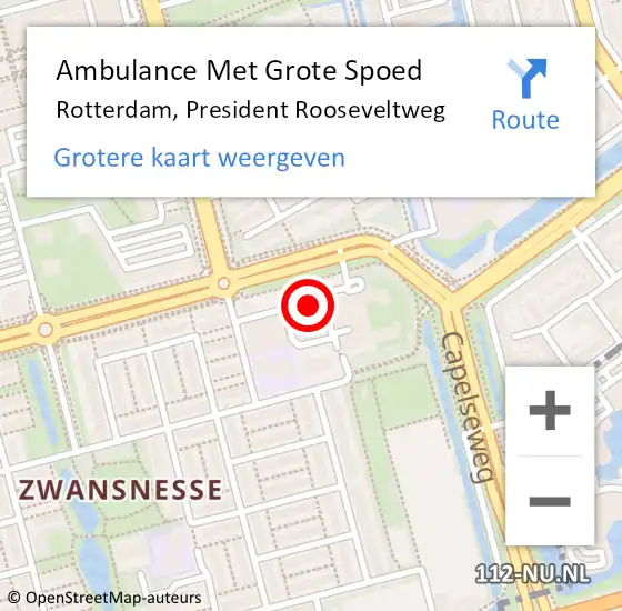 Locatie op kaart van de 112 melding: Ambulance Met Grote Spoed Naar Rotterdam, President Rooseveltweg op 19 juni 2024 13:52