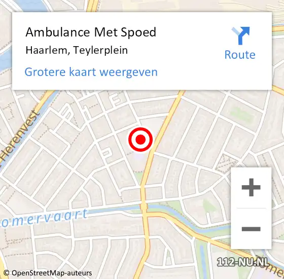 Locatie op kaart van de 112 melding: Ambulance Met Spoed Naar Haarlem, Teylerplein op 19 juni 2024 13:53