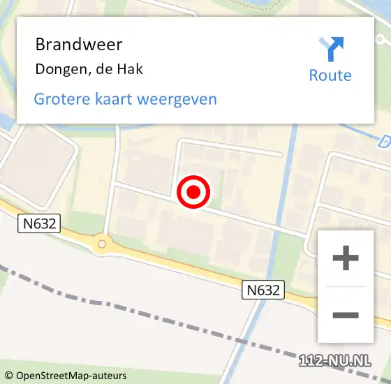 Locatie op kaart van de 112 melding: Brandweer Dongen, de Hak op 19 juni 2024 13:56