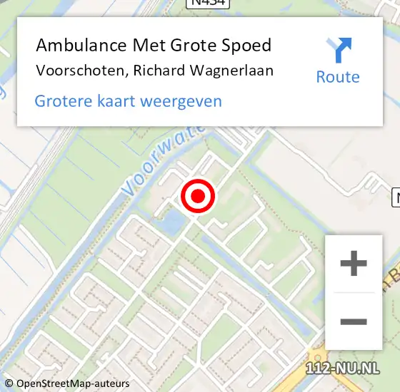 Locatie op kaart van de 112 melding: Ambulance Met Grote Spoed Naar Voorschoten, Richard Wagnerlaan op 19 juni 2024 14:03