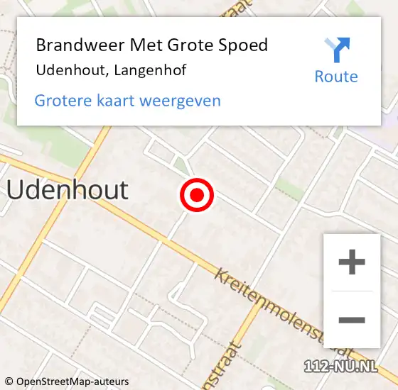 Locatie op kaart van de 112 melding: Brandweer Met Grote Spoed Naar Udenhout, Langenhof op 19 juni 2024 14:11