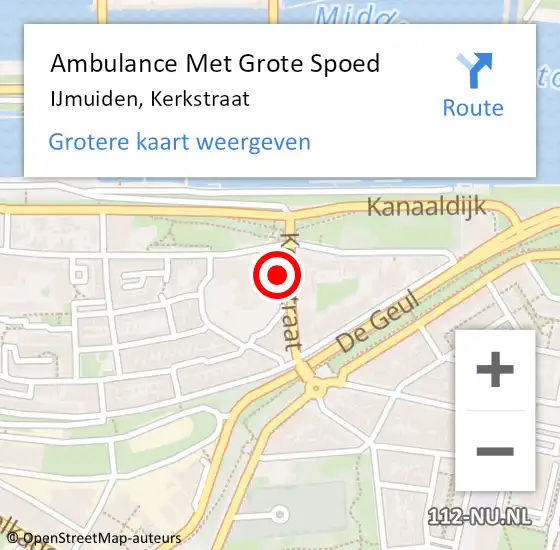 Locatie op kaart van de 112 melding: Ambulance Met Grote Spoed Naar IJmuiden, Kerkstraat op 19 juni 2024 14:27