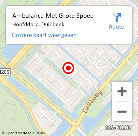 Locatie op kaart van de 112 melding: Ambulance Met Grote Spoed Naar Hoofddorp, Duinbeek op 19 juni 2024 14:36