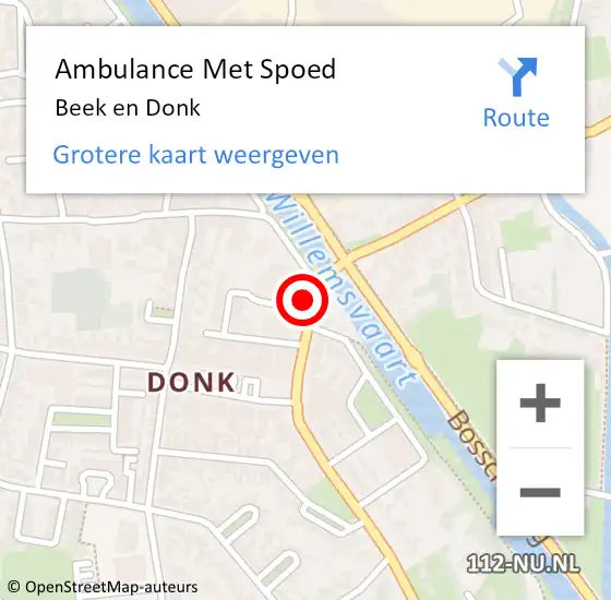 Locatie op kaart van de 112 melding: Ambulance Met Spoed Naar Beek en Donk op 19 juni 2024 14:38