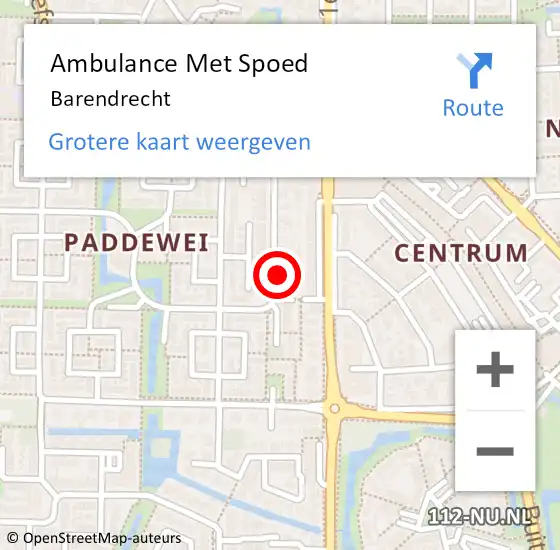 Locatie op kaart van de 112 melding: Ambulance Met Spoed Naar Barendrecht op 19 juni 2024 14:39