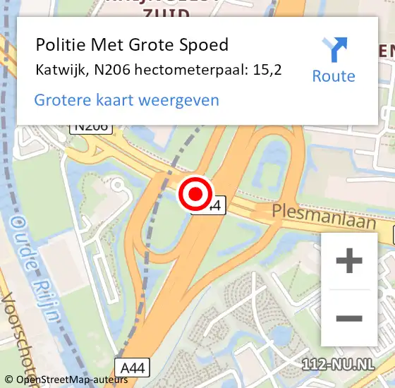 Locatie op kaart van de 112 melding: Politie Met Grote Spoed Naar Katwijk, N206 hectometerpaal: 15,2 op 19 juni 2024 14:39