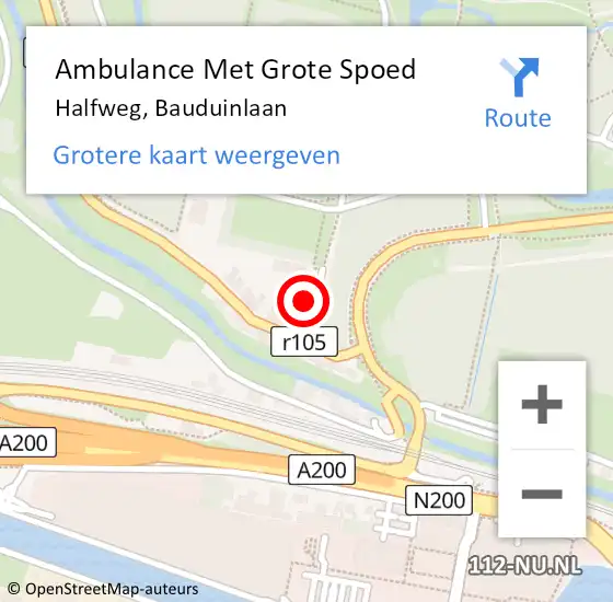 Locatie op kaart van de 112 melding: Ambulance Met Grote Spoed Naar Halfweg, Bauduinlaan op 19 juni 2024 14:48