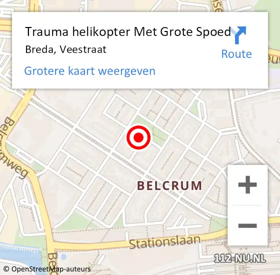 Locatie op kaart van de 112 melding: Trauma helikopter Met Grote Spoed Naar Breda, Veestraat op 19 juni 2024 15:07