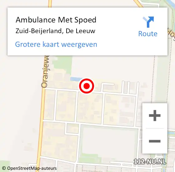 Locatie op kaart van de 112 melding: Ambulance Met Spoed Naar Zuid-Beijerland, De Leeuw op 19 juni 2024 15:08