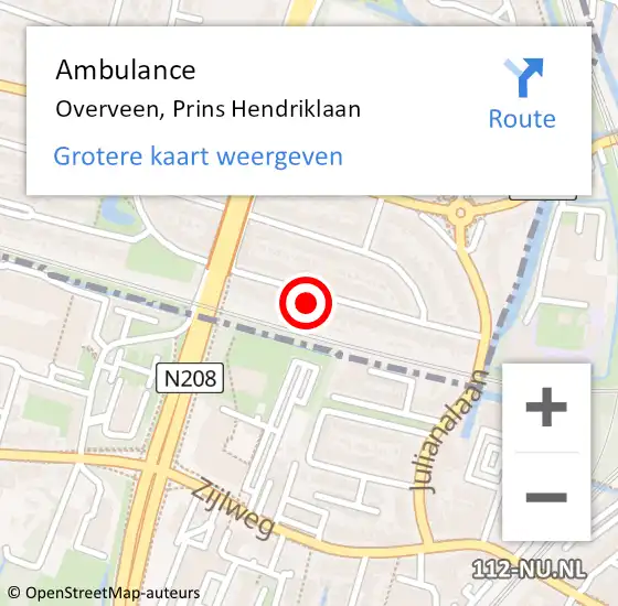 Locatie op kaart van de 112 melding: Ambulance Overveen, Prins Hendriklaan op 19 juni 2024 15:22