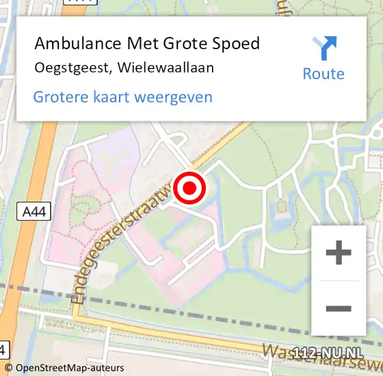 Locatie op kaart van de 112 melding: Ambulance Met Grote Spoed Naar Oegstgeest, Wielewaallaan op 19 juni 2024 15:44