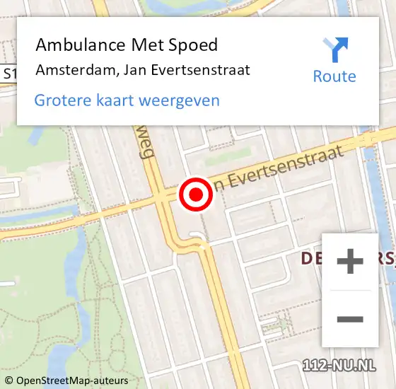 Locatie op kaart van de 112 melding: Ambulance Met Spoed Naar Amsterdam, Jan Evertsenstraat op 19 juni 2024 15:49