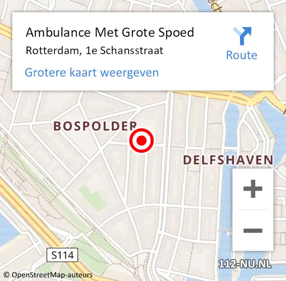 Locatie op kaart van de 112 melding: Ambulance Met Grote Spoed Naar Rotterdam, 1e Schansstraat op 19 juni 2024 16:02