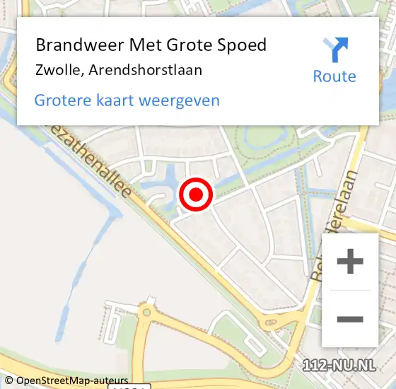 Locatie op kaart van de 112 melding: Brandweer Met Grote Spoed Naar Zwolle, Arendshorstlaan op 19 juni 2024 16:12