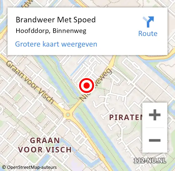 Locatie op kaart van de 112 melding: Brandweer Met Spoed Naar Hoofddorp, Binnenweg op 19 juni 2024 16:26