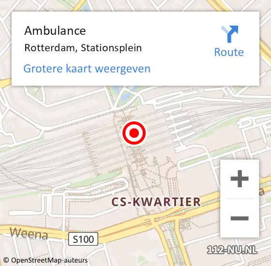 Locatie op kaart van de 112 melding: Ambulance Rotterdam, Stationsplein op 19 juni 2024 16:27