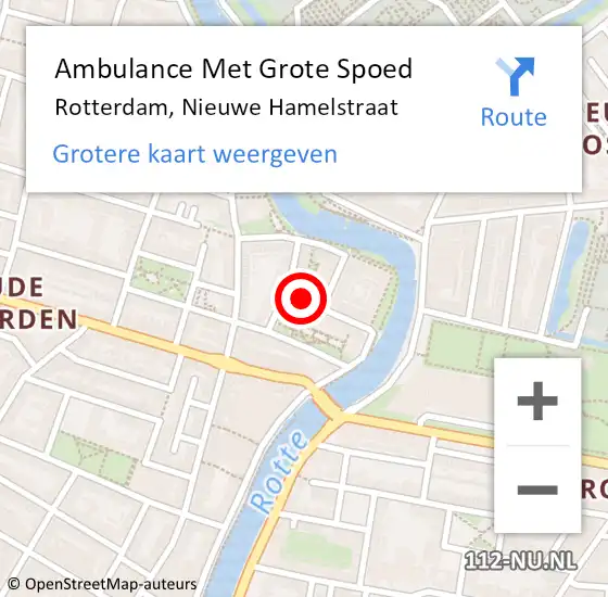 Locatie op kaart van de 112 melding: Ambulance Met Grote Spoed Naar Rotterdam, Nieuwe Hamelstraat op 19 juni 2024 16:33