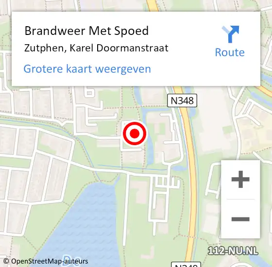 Locatie op kaart van de 112 melding: Brandweer Met Spoed Naar Zutphen, Karel Doormanstraat op 19 juni 2024 16:39