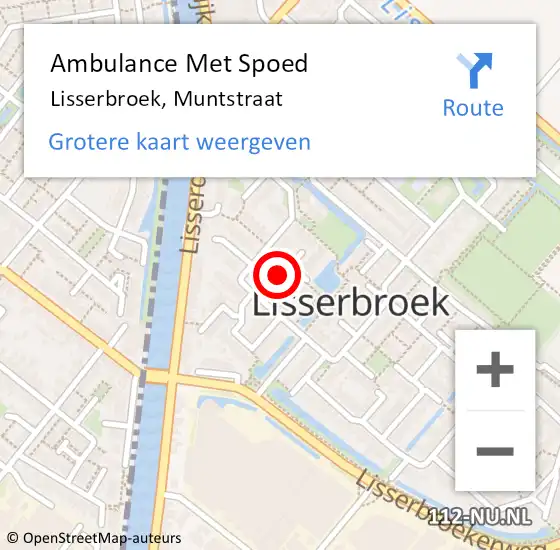 Locatie op kaart van de 112 melding: Ambulance Met Spoed Naar Lisserbroek, Muntstraat op 19 juni 2024 16:49