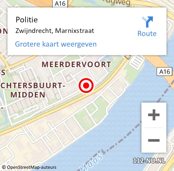 Locatie op kaart van de 112 melding: Politie Zwijndrecht, Marnixstraat op 19 juni 2024 16:51